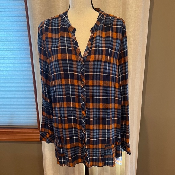 Matilda Jane Tops - Matilda Jane Women's Plaid Lagenlook, boho, Cottagecore, Rustic Top, Size XL